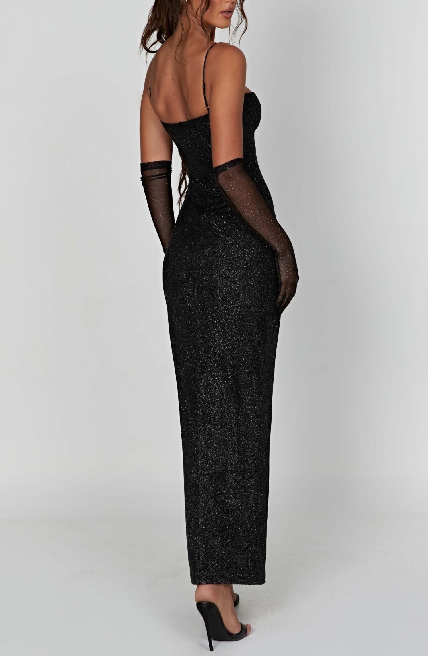 Trixie Black Sparkle Maxi Dress with Underwire & Thigh Split - Image 9