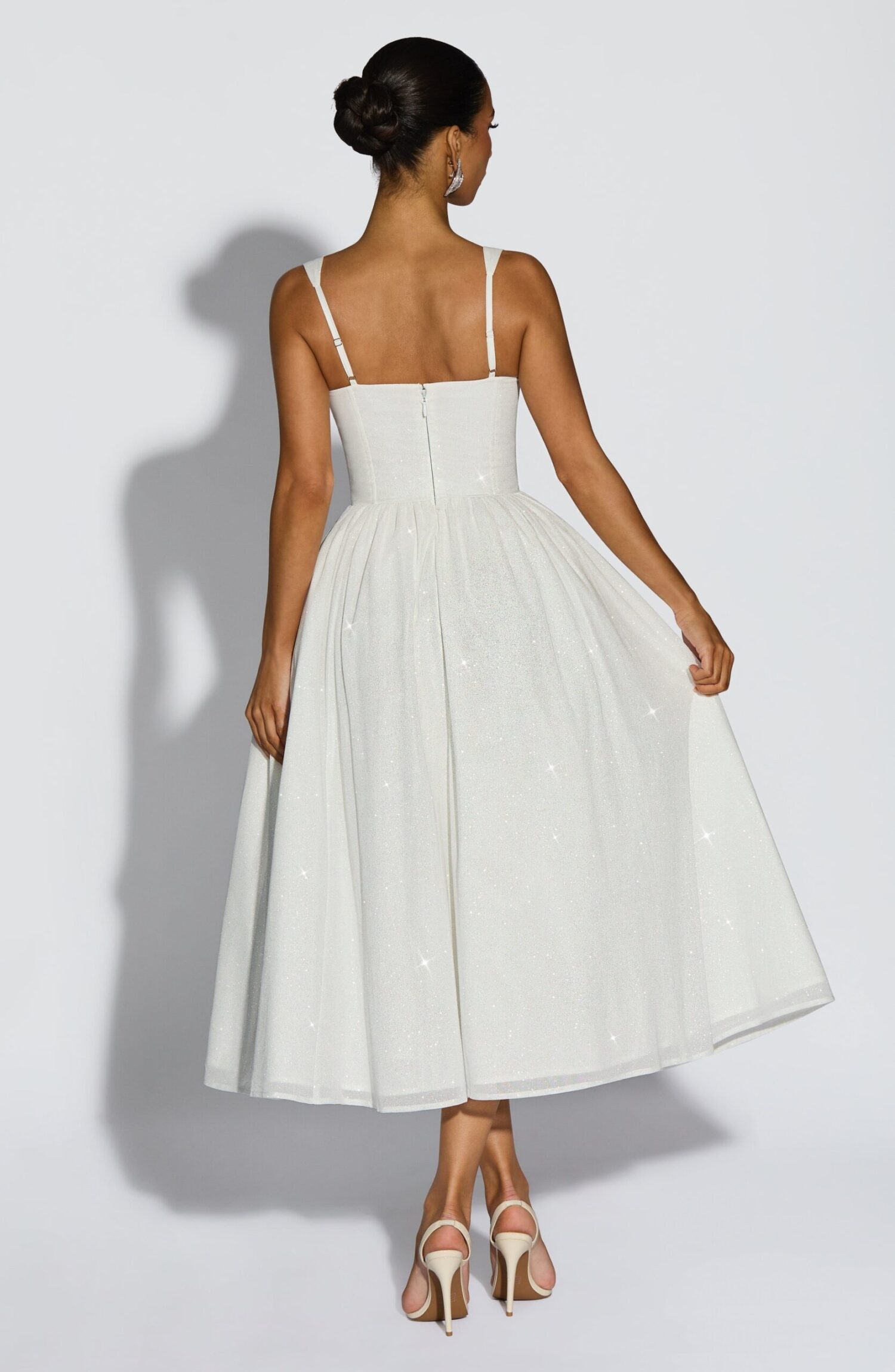 Vivienne Midi Dress Ivory Sparkle Boned Corset Waist Square Neck - Image 2