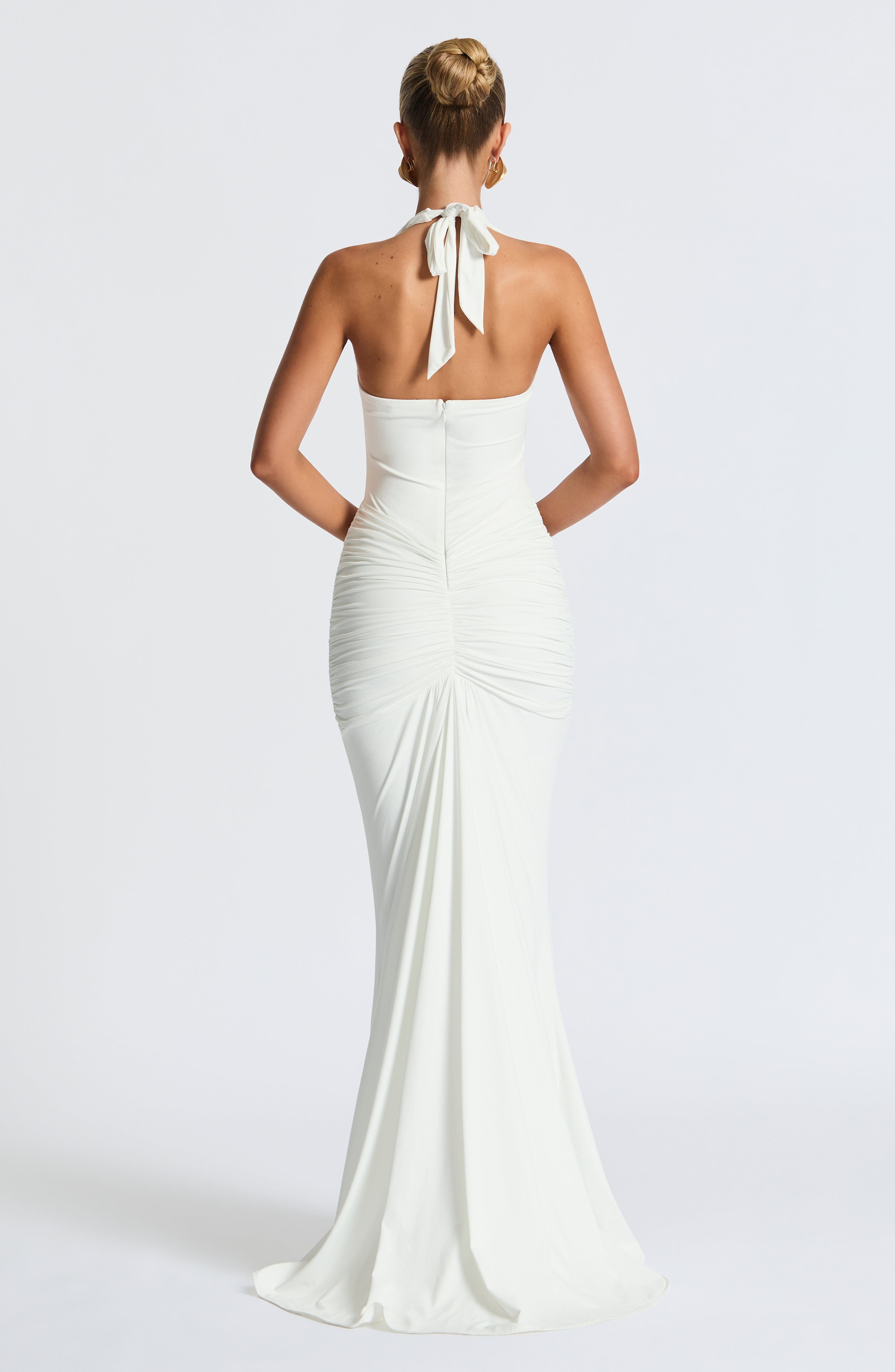 White Halterneck U-Wire Jersey Maxi Dress with Train - Image 2